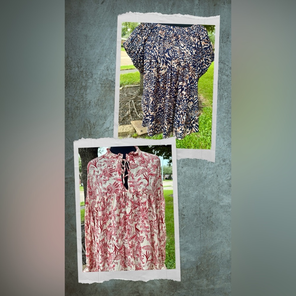 Anthropologie: Patterned Print Women's Tops - Red and Blue Bundle